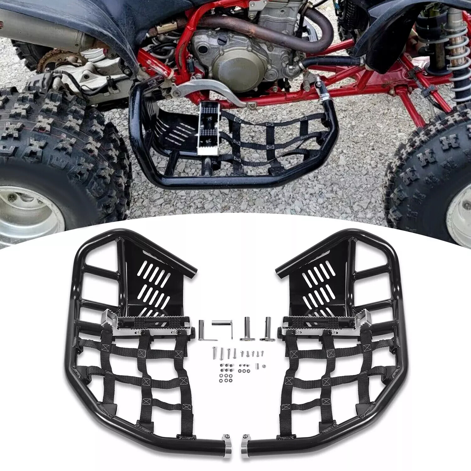 For Honda TRX 450R Sportrax 450 Nerf Bars Pro Peg Heel Guard Aluminum Black Pair