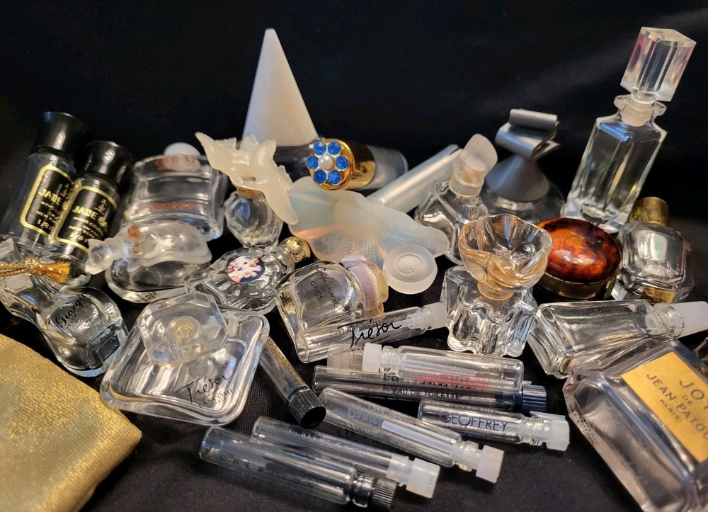 Large Lot 17 Empty Miniature Perfume Bottles and 10 Empty Sample Tubes