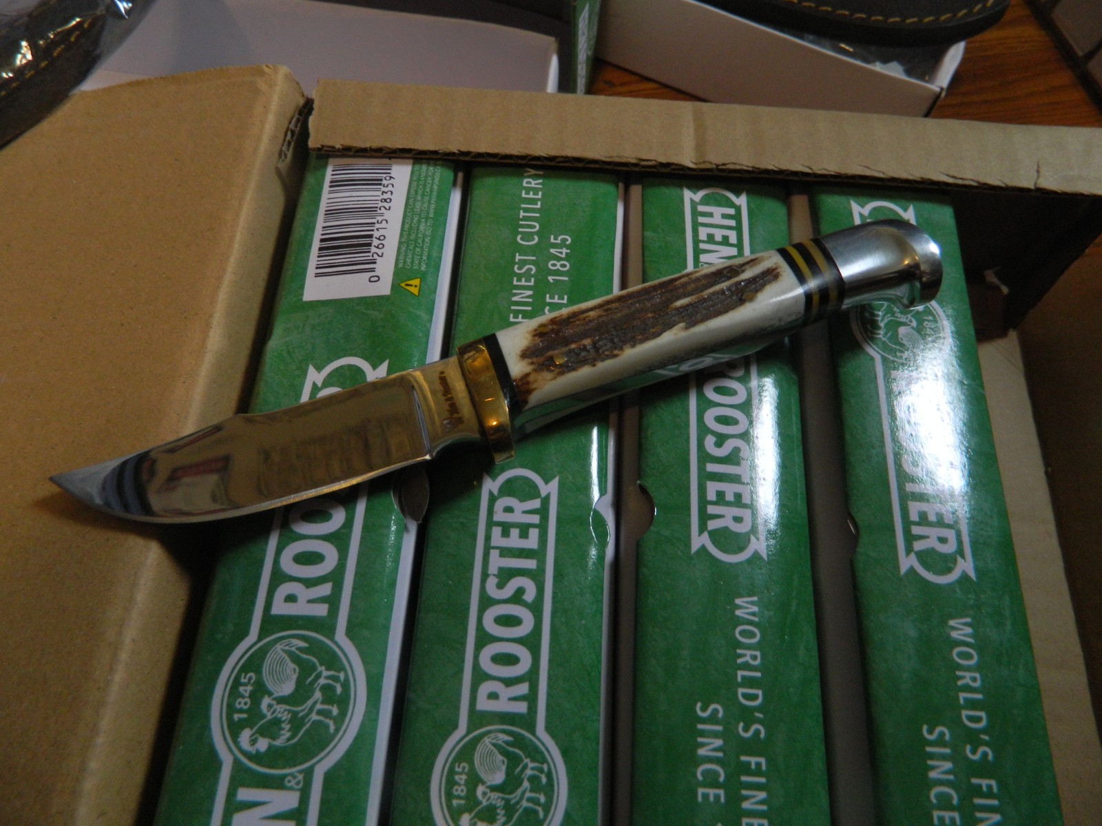 HEN & ROOSTER Fixed Blade KNIFE Stag Handle w/ Original Leather Sheath HR-5048