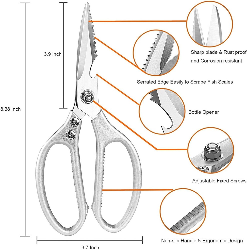 LONJYI Multi Function Kitchen Scissors, Heavy Duty Stainless Steel Shears with U