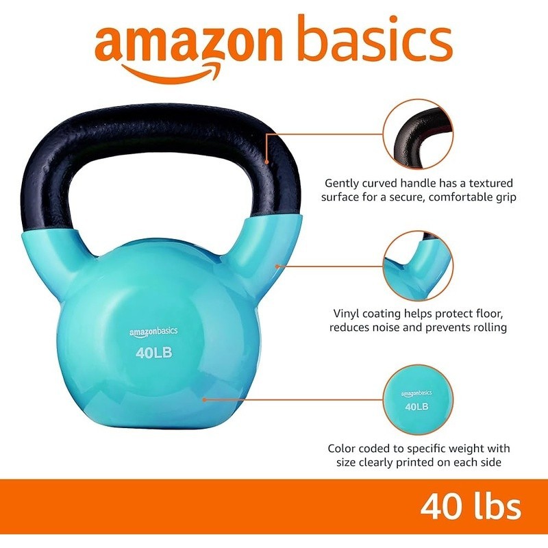 40lb Kettlebell Weight Strength Training Solid Cast Iron Exercise Equipment Blue