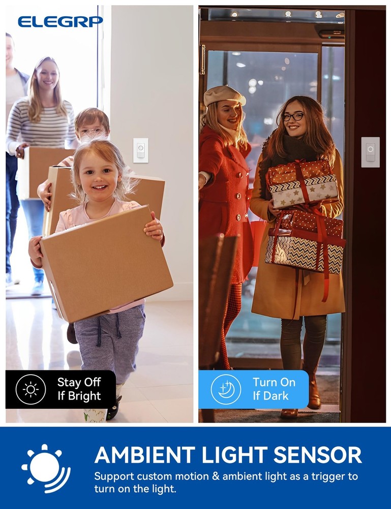 Smart Motion Sensor Switch, 2.4GHz Wi-Fi 3 Way Light Switch Compatible with A...