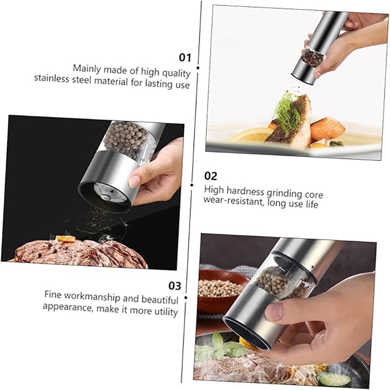 2x Electric Pepper Mill Salt And Pepper Grinder Stainless Steel One Touch Button