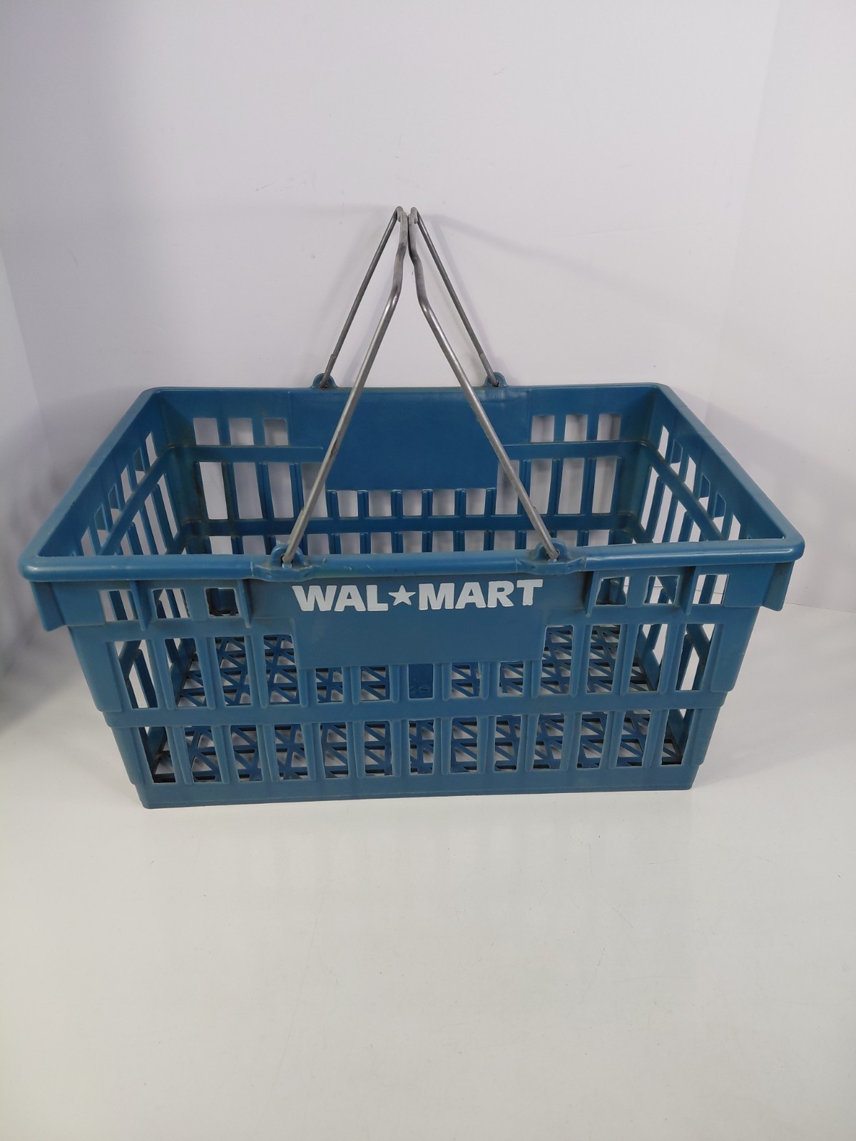 Vintage FULL SIZE WALMART GROCERY SHOPPING BASKET Store  Blue Metal Handles