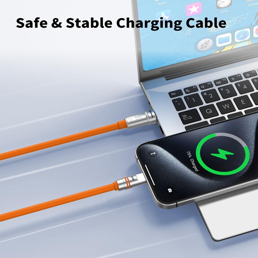 Silicone USB C Cable, USB C 4 FT Orange USB A to USB C Cable Charging Extra T...