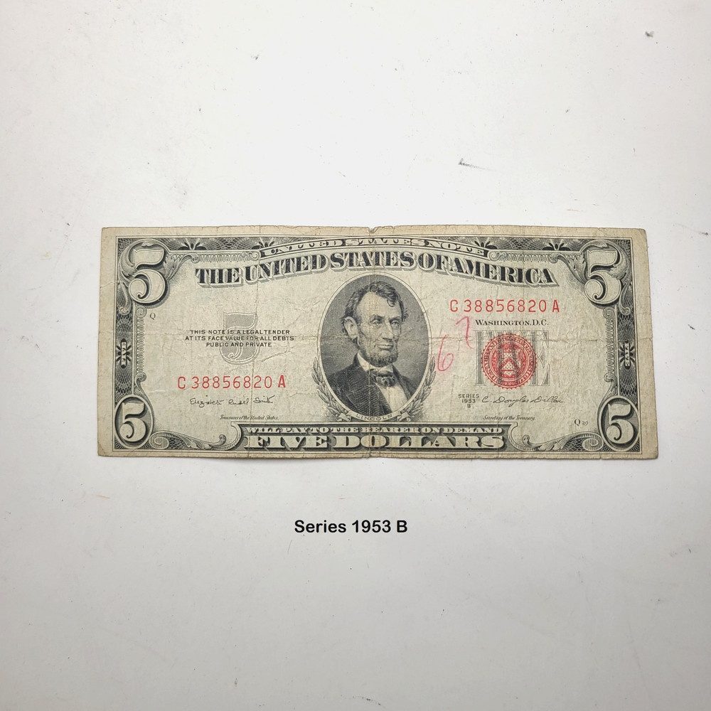 1953 B  Star $5 United States Note Raw Circulated