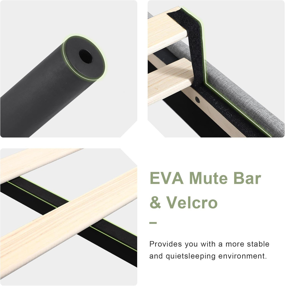 Stylish Full Size Bed Frame with Upholstered Wingback Headboard - Light Gray