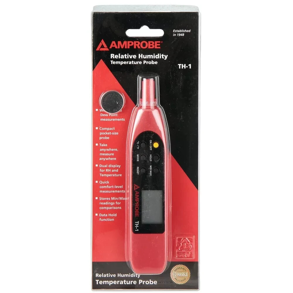 Amprobe TH-1 Compact Probe Style Relative Humidity Meter Dual display