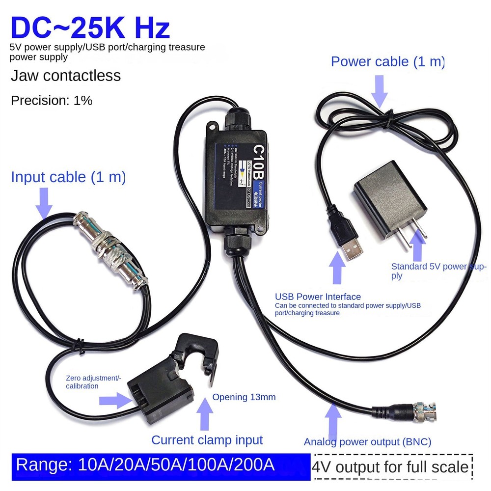 Clamp-on Current Probe Open-close Transformer 10A~200A Current Detection