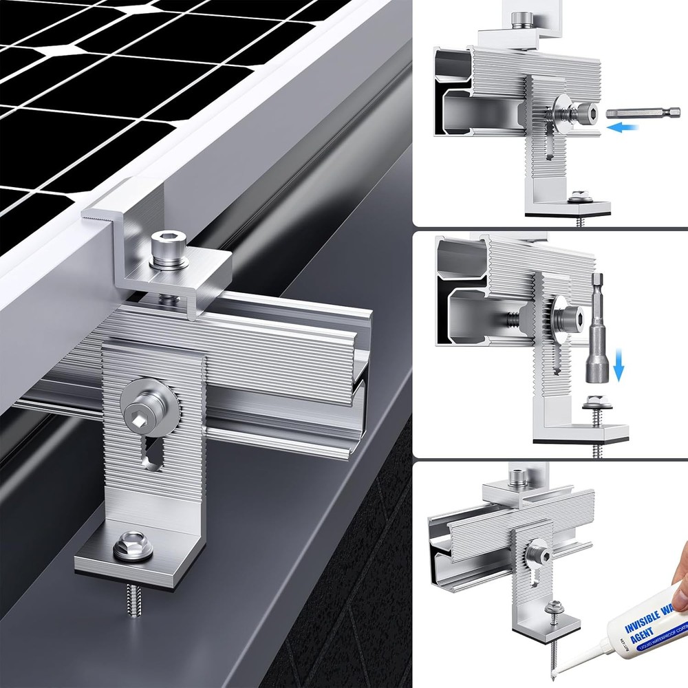 Solar Panel Mounting Bracket Kit, 10Pcs Mount for 1-4pcs Silver