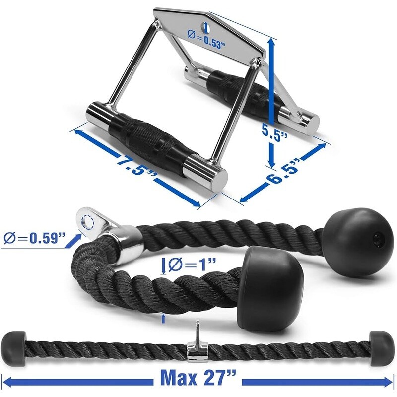 Tricep Press Down Cable Machine Attachment Set W/ Double D Row Handle Home Gym