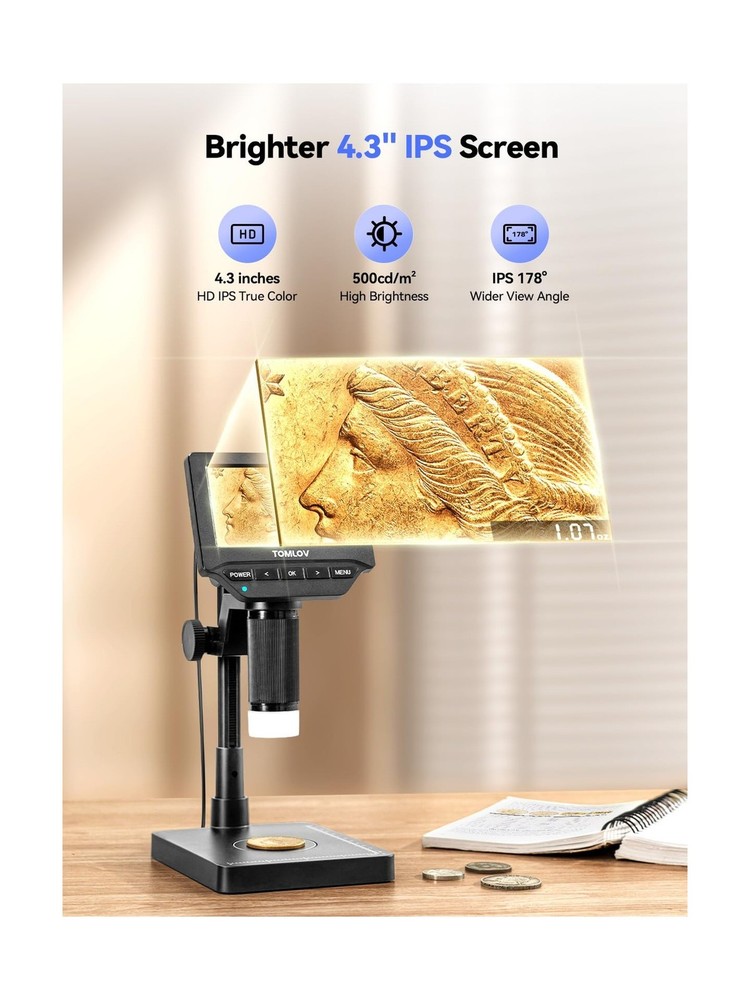 TOMLOV DM4W Microscope with Weighing Scale: 4.3" Digital Coin Microscope with...
