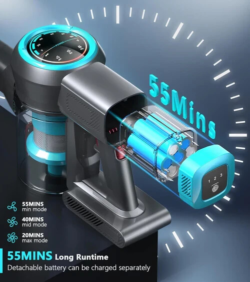 Cordless Vacuum Cleaner 450W/35Kpa Stick Vacuum with Self-Standing Max 60Mins