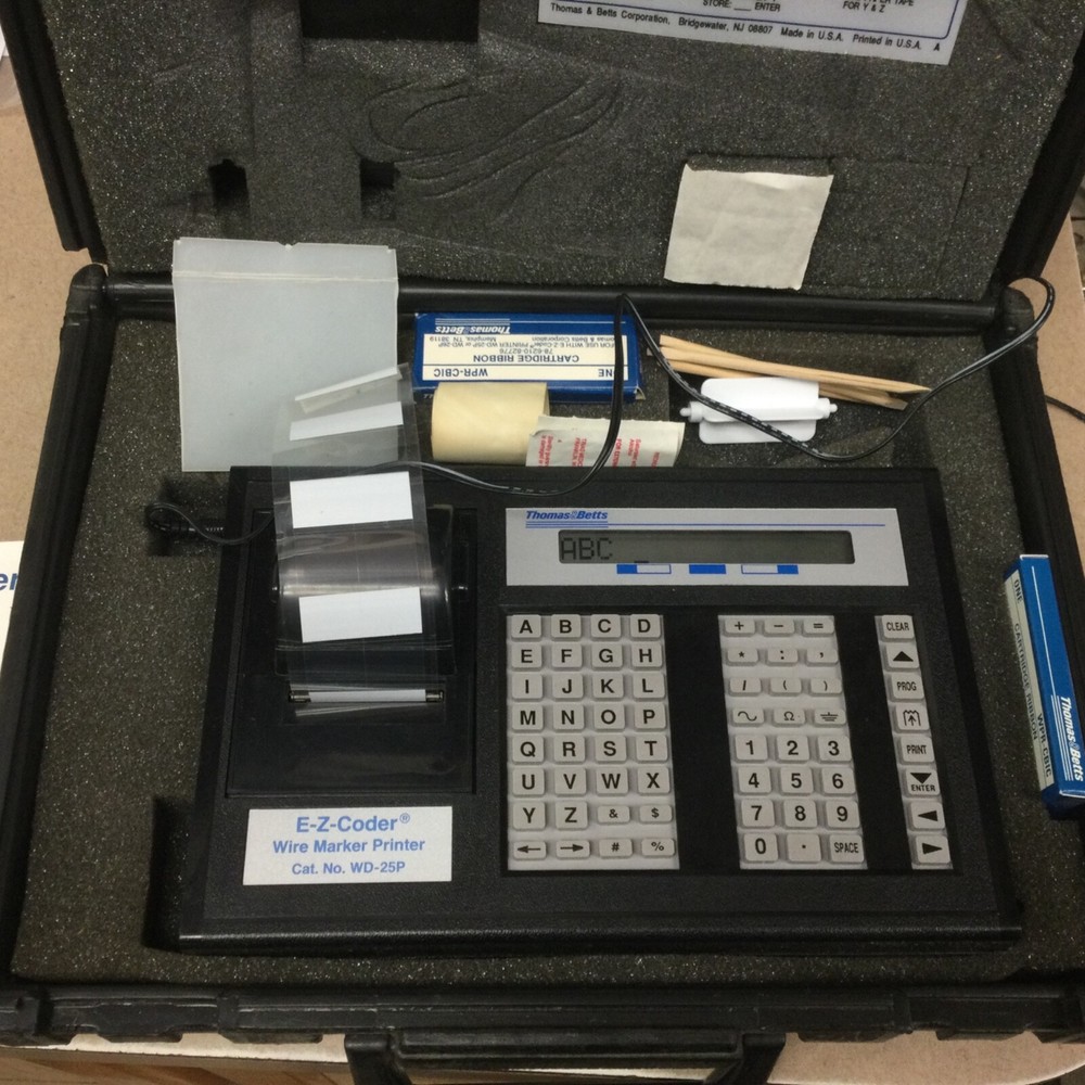 Thomas & Betts E-Z-Coder WD-25P Wire Marker Printer W/ CASE, MANUAL & RIBBONS ++