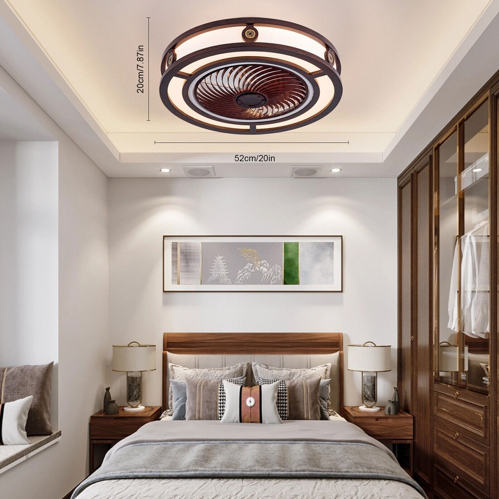 20" LED Small Ceiling Fan Modern Semi-Enclosed Flush Mount Remote Control