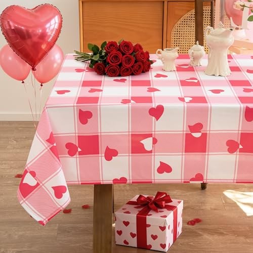 Checkered Rectangle Valentine's Day Tablecloth - 84" x 60" (Rectangular) Pink