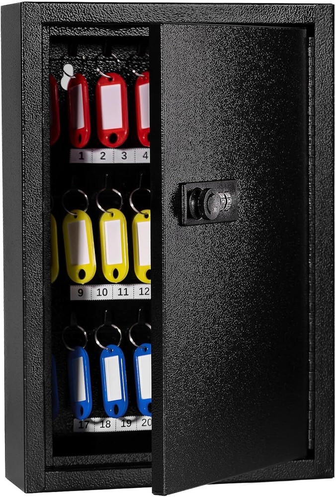 Key Box Wall Mount with Code, Key Cabinet Lock Box for 40 Keys, Metal Key Sto...