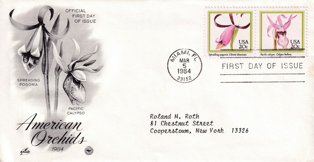 STAMP US SCOTT 2078, 2079 "American Orchids" 20 CENT 1984 FDC - C