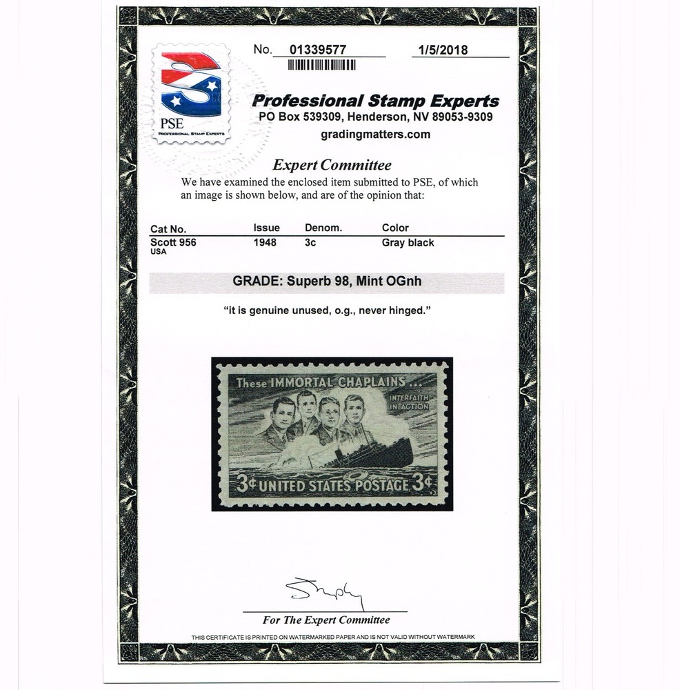 EXCEPTIONAL GENUINE SCOTT #956 MINT PRISTINE OG NH PSE CERT GRADED SUPERB 98