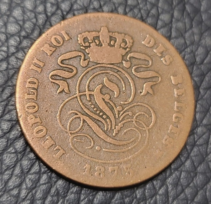 1875 Belgium 2 Centimes Coin