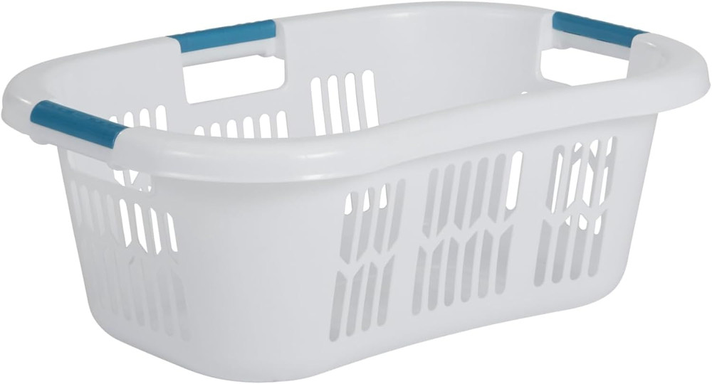 Rubbermaid Large Hip-Hugger Laundry Basket/Hamper, 1.5-Bushel, White, Stackable