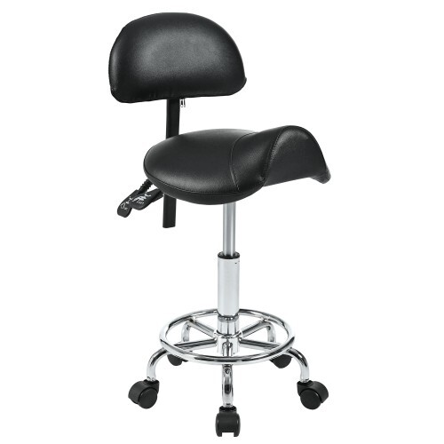 Rotating stool  Saddle stool with back support, adjustable with wheels