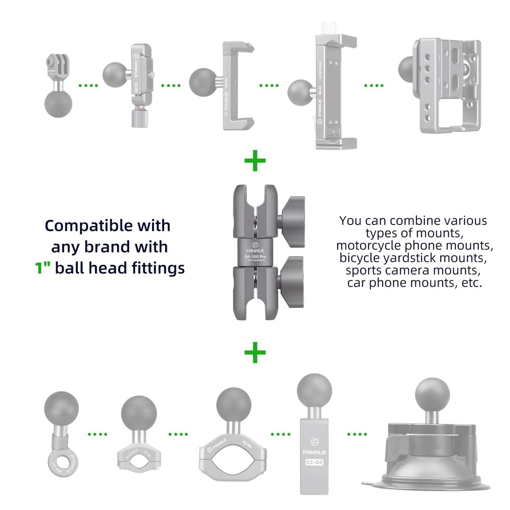 Composite Double Socket Swivel Arm,Da-100Pro 3.7" Length, Aluminum Construction,