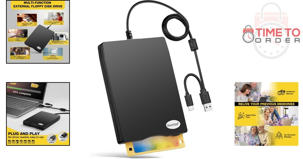 Floppy Disk Reader External USB 3.5 Inch 1.44MB Portable Floppy Drive for Win...