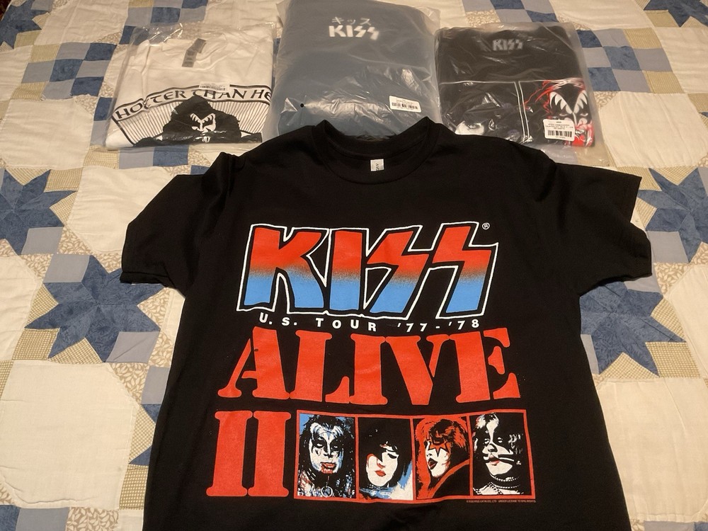 KISS EXCLUSIVE SHIRT LOT OF 4 HOTTER THAN HELL DRESSED TO KILL ALIVE 2 UNMASKED