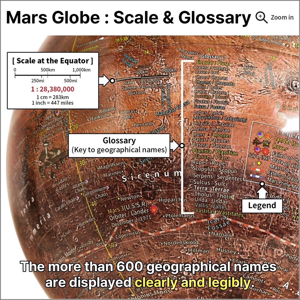 Mapsoft Explorer Illuminated Mars Globe, 24cm/9.5", RI-24, Lamp, Light, LED