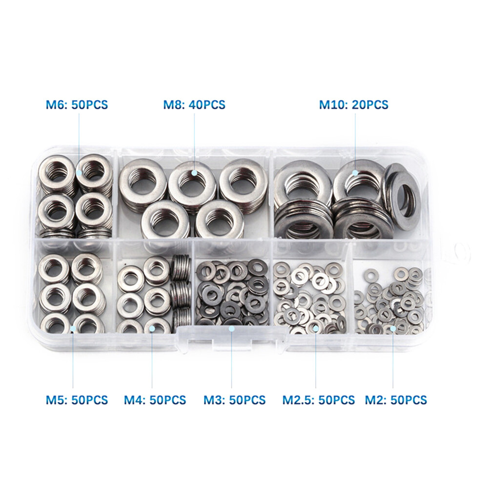 360pcs 8 Sizes Stainless Steel Flat Washers Assortment Set Kit with Storage E2R0