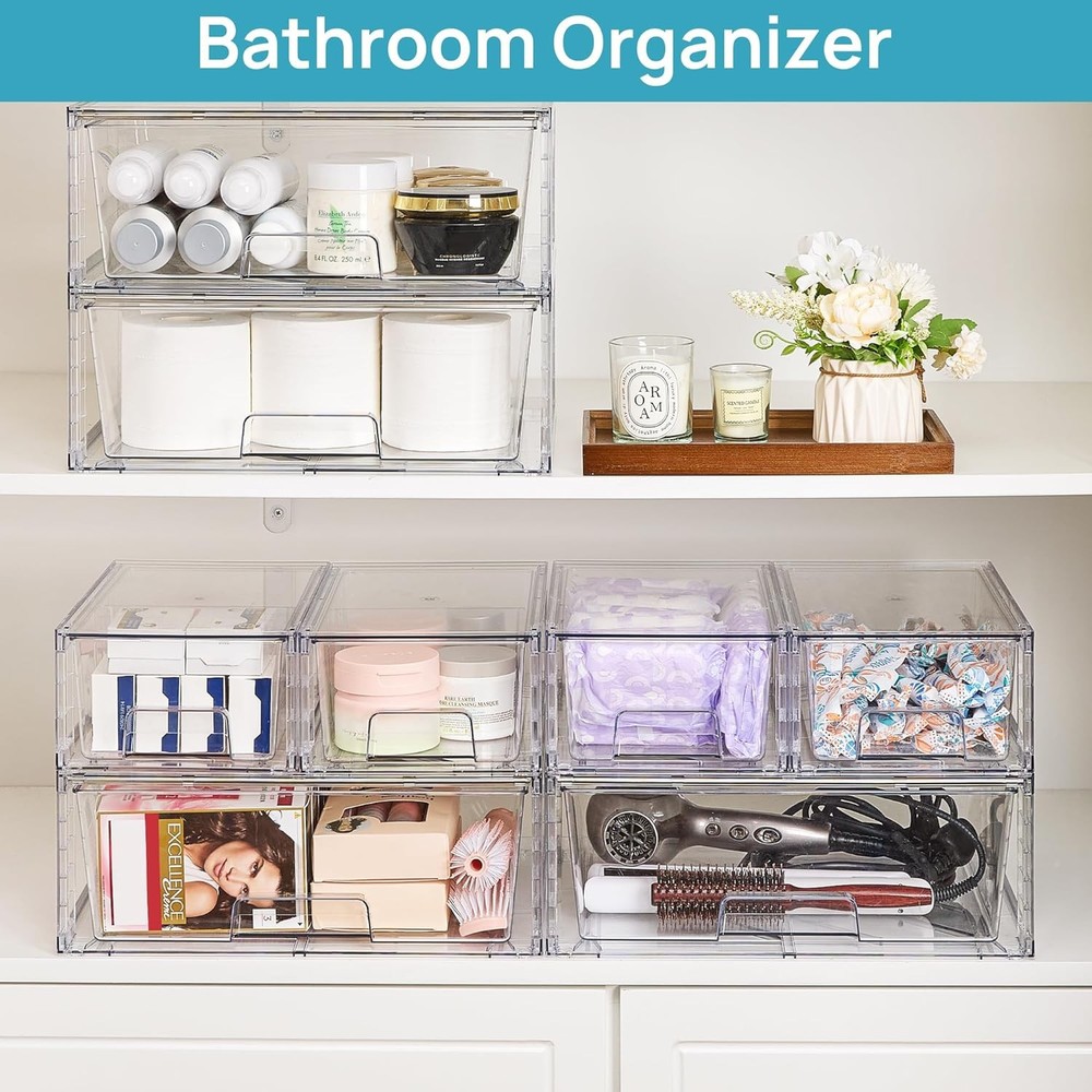 3 Pack Stackable Storage Drawers Easily Assemble Acrylic Bathroom Undersink