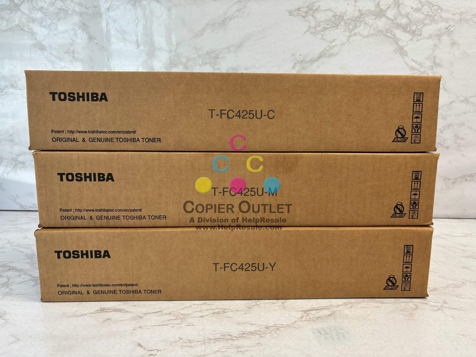 3 OEM Toshiba es2525AC,3025AC,3525AC Cyan, Mag & Yellow Toners T-FC425U-C,M,Y