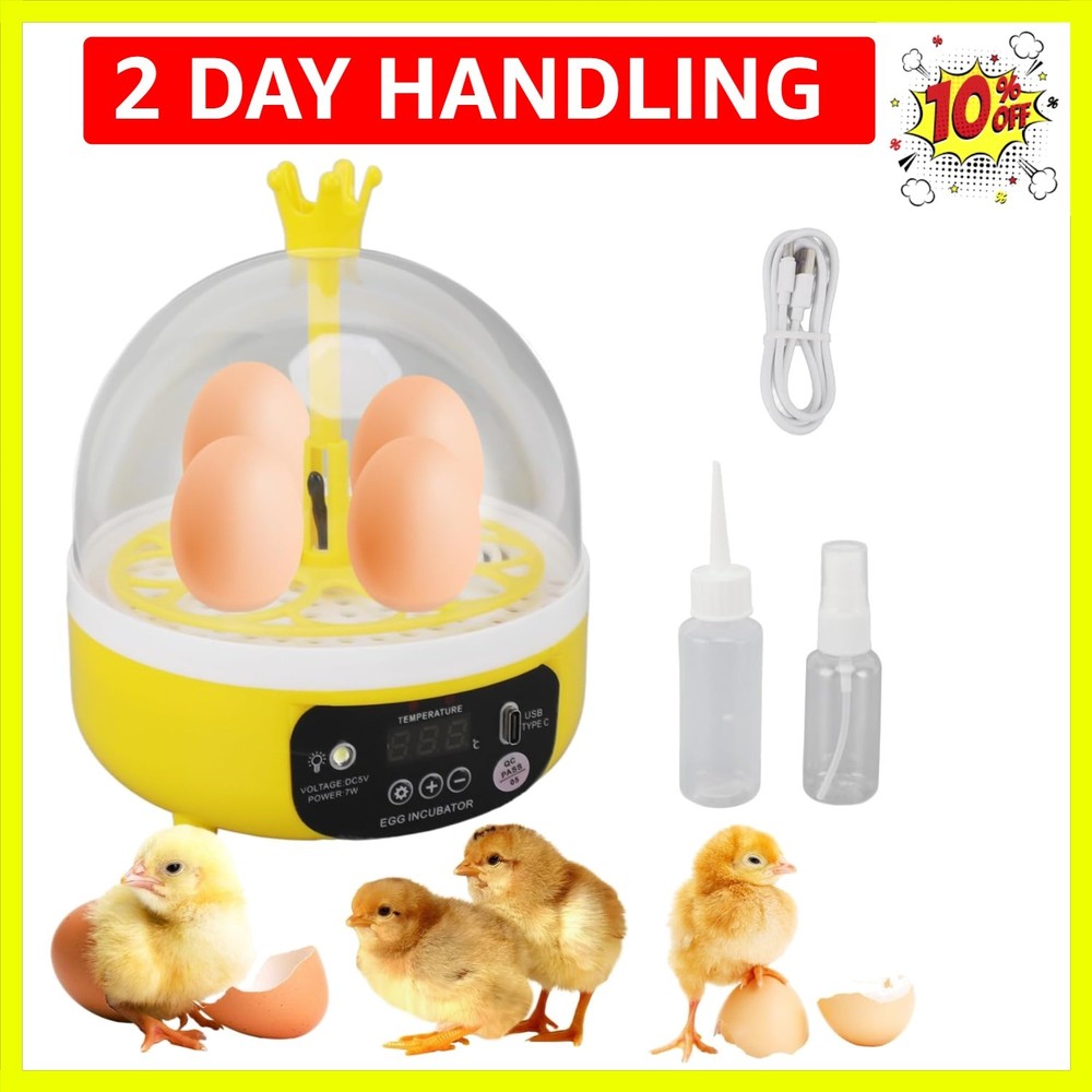 4 Eggs Mini Incubator with Transparent Lid,7W Automatic Temperature Humidity ...