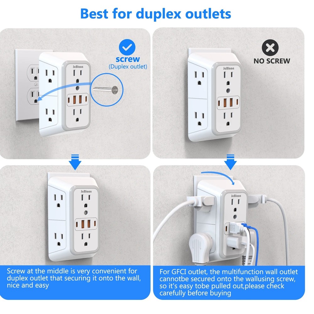 6 Outlet Extender Surge Protector Multi Plug Wall Adapter USB Charger Ports with