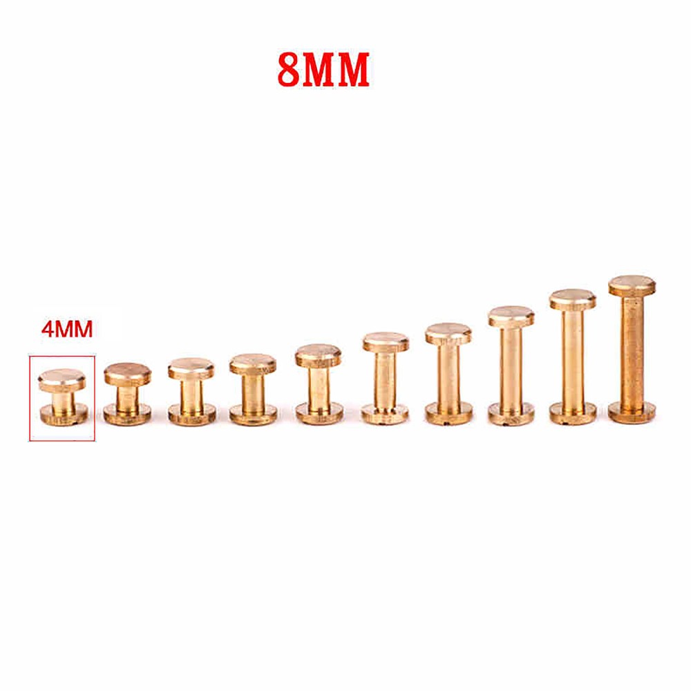 Flat Belt Screw Leather Craft Chicago Nail Brass Solid Rivets Stud Head 4mm-20mm