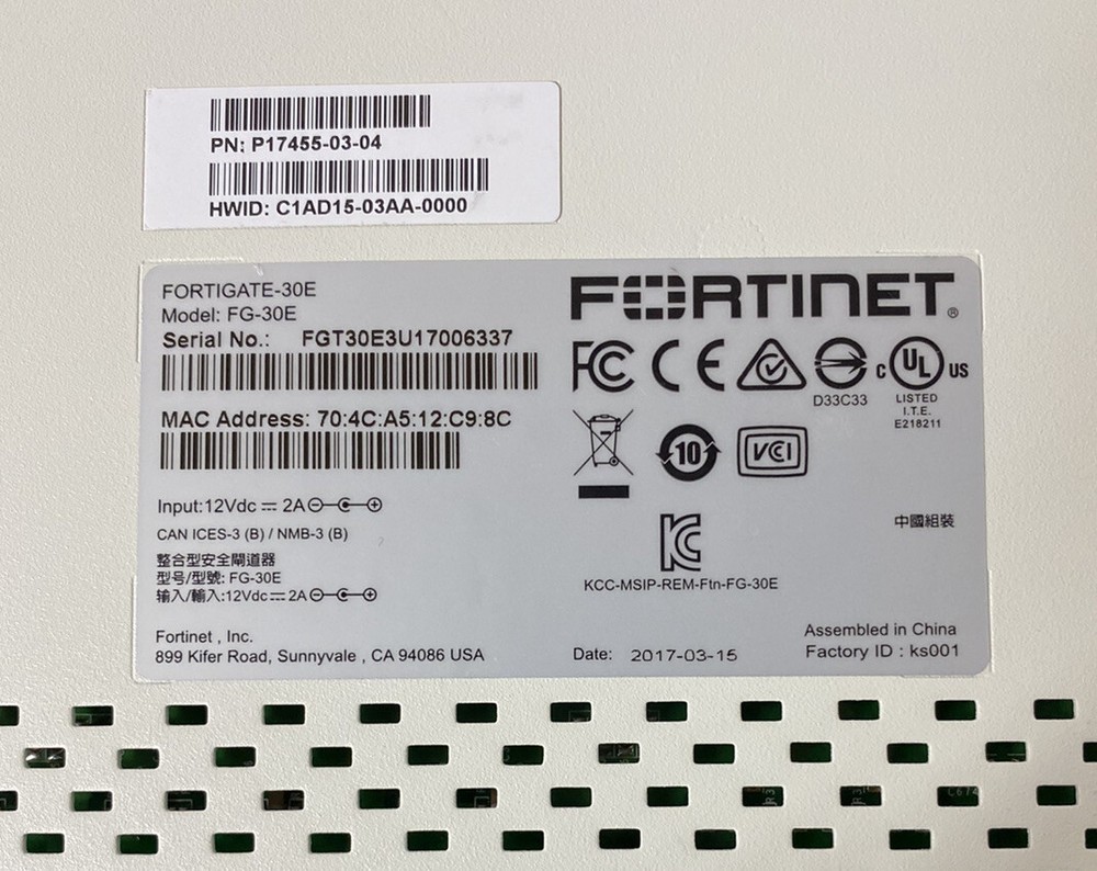Fortinet FortiGate FG-30E, Network Security Firewall, No Charger.