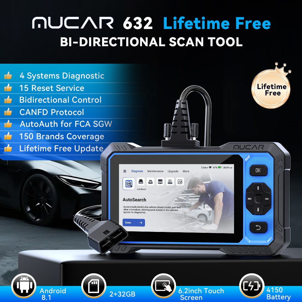 MUCAR 632 Bidirectional OBD Scanner ECM/TCM/ABS/SRS System Diagnostic Tool CANFD