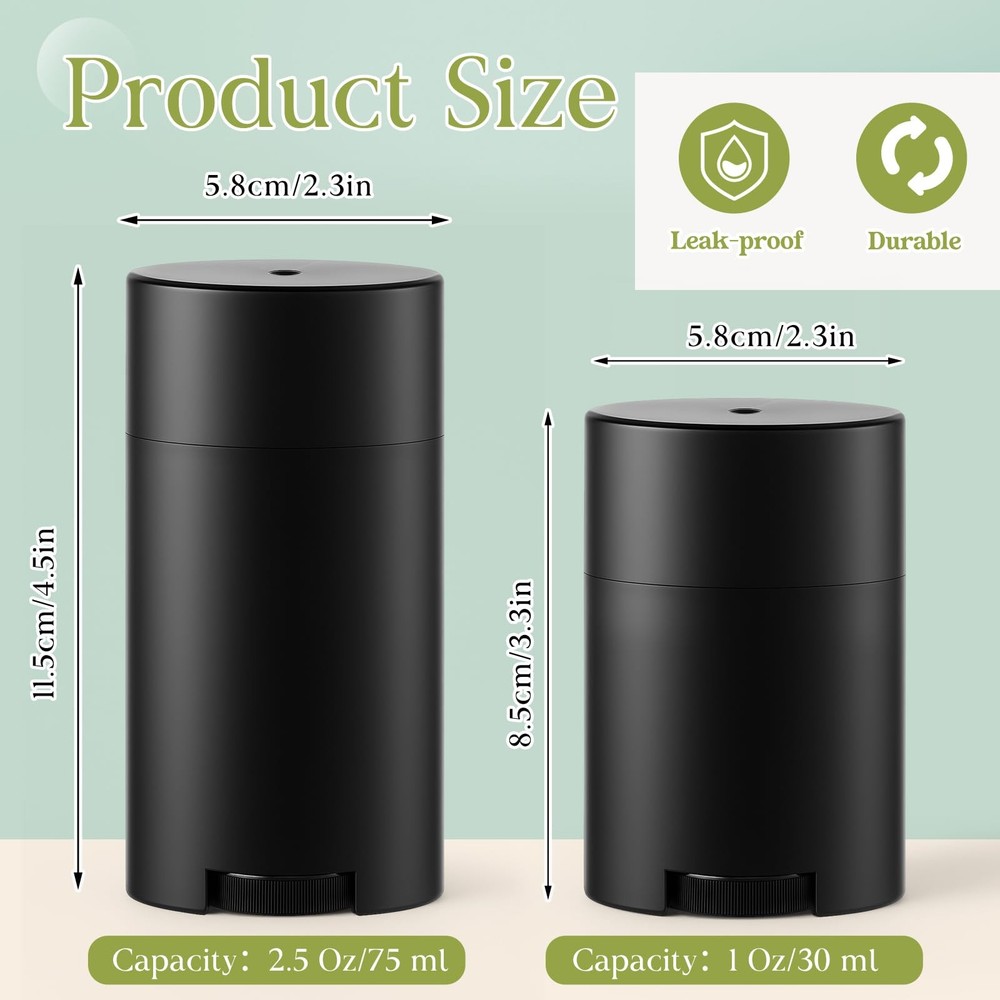 50 Pack Black Empty Deodorant Containers, 30ml/1oz, Bottom Filling, Refillabl...