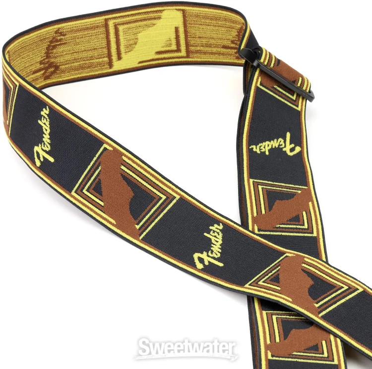 Fender WeighLess Monogram Strap - Black/Yellow/Brown