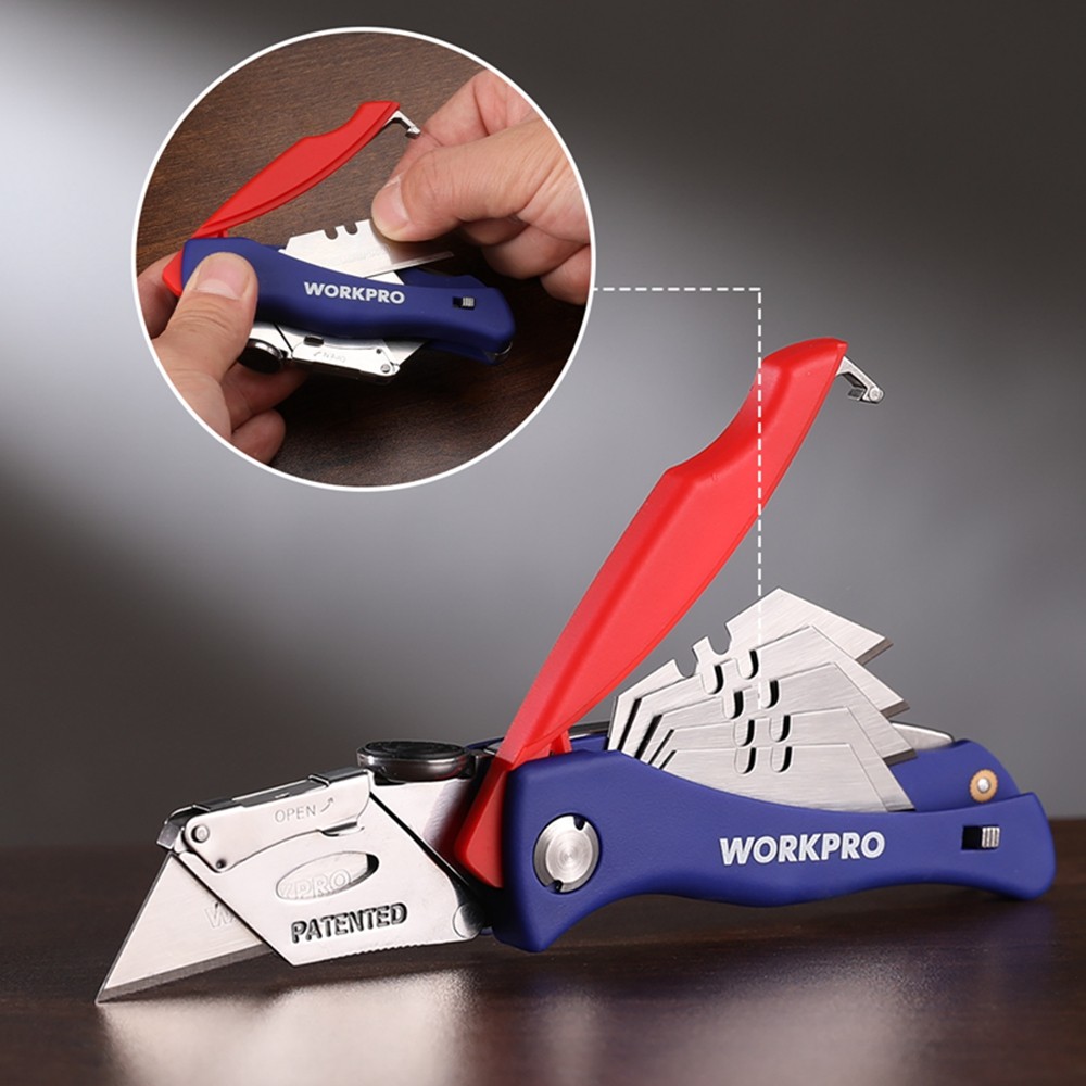 WORKPRO Folding Utility Knife 5PCS Extra Blade in Handle Quick-Change Box Cutter