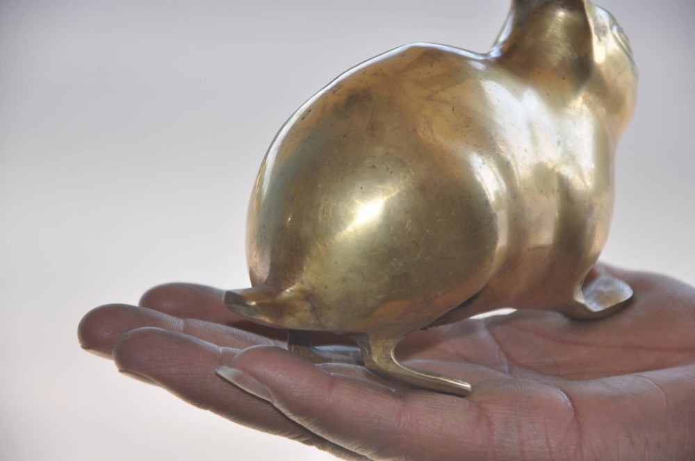 Vintage Brass Handcrafted Solid Rabbit Decorative Figurine