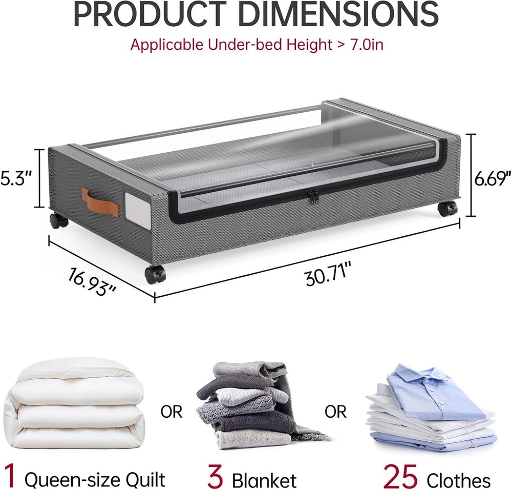 Under Bed Storage with Wheels, 2 Pack under Bed Storage Containers