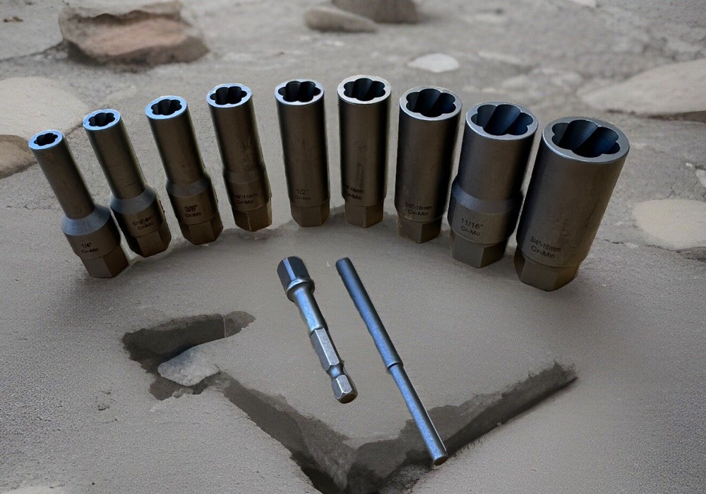 11pcs 3/8” Dr. DuoMetrix Impact Round Bolt Screw Nut Extractor Remove Set