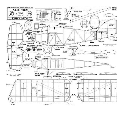 ABC Robin Rubber Power 37" WS RC Model Airplane Plans Templates PDF on USB