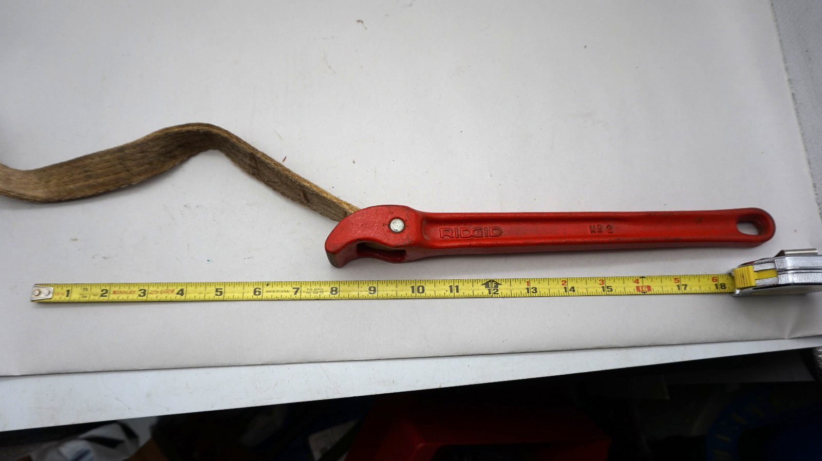 Ridgid No. 2 Pipe Wrench  16" Nylon Strap 11-3/4" Cast Iron Handle USA made