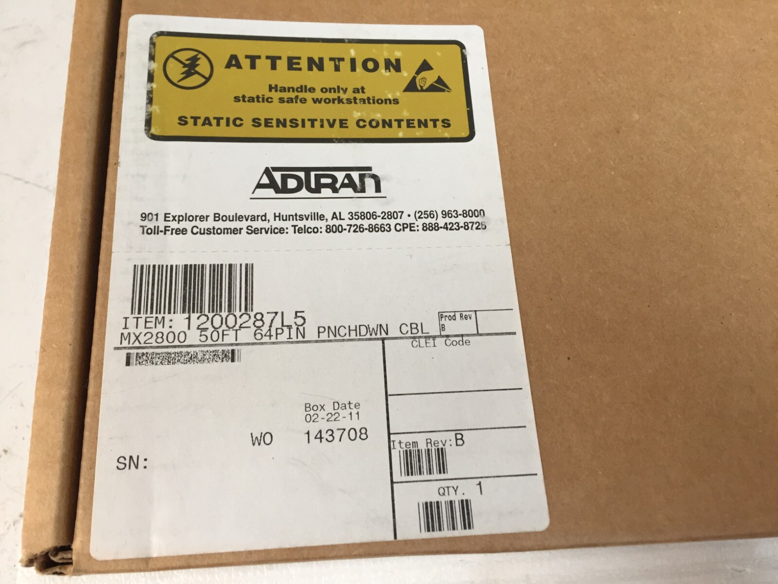 New Adtran MX2800 50FT 64 Pin Amp To Wire PNCHDWN Cable 1200287L5 1AF03060AB