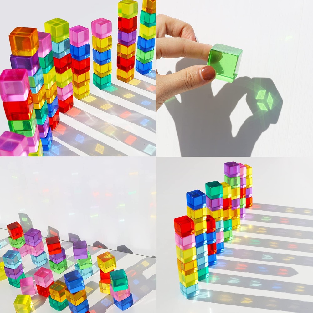 Rainbow Acrylic Gem Cubes Blocks Children Educational Sensory Training Crysta...