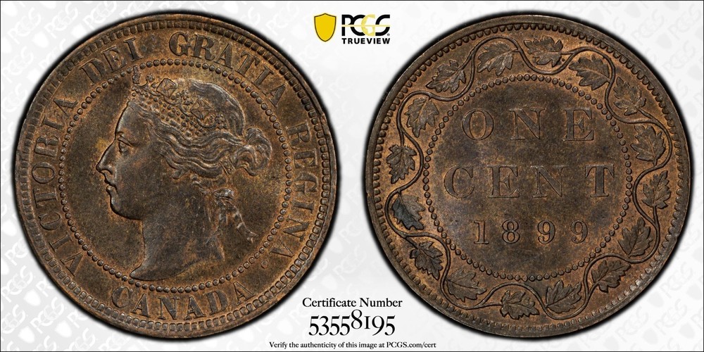 1899 Canada large cent PCGS MS63BN thin 9 variety
