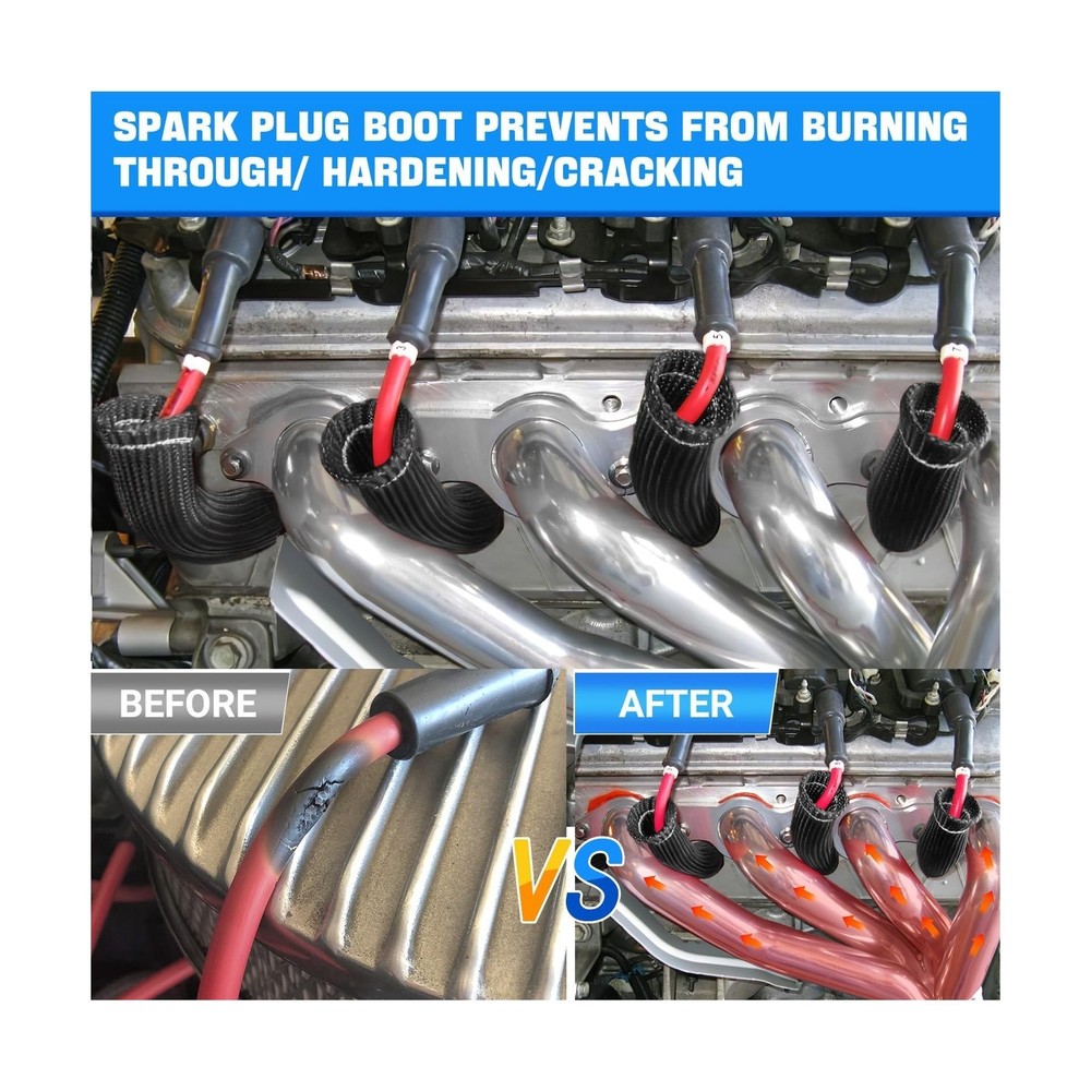 8 PCS Spark Plug Wire Heat Shield Sleeve 2500° Spark Plug Boot Protector Wr
